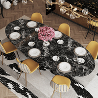 Meubles élégants pour salle à manger, table ovale en marbre noir pour restaurant, appartement, avec base en piédestal artisanale pour salle à manger