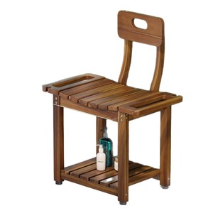 Tabouret de salle de bain en bois Zhuoyang avec dossier et double rangement, chaise de douche pour salle de bain - Product Image 5