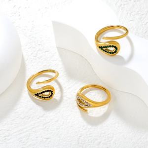 18K PVD Gold Plated Stainless Steel purple Green Zircon Fashion Jewelry <b>Rings</b> Chunky <b>Open</b> Resizable Adjustable <b>Rings</b> for Women - Product Image 2