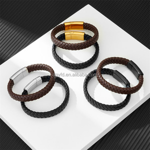 Pulsera de Cuero Negra y Marrón Vintage para Hombre, Brazalete Promocional con Cierre Magnético de Primera Calidad - Product Image 2