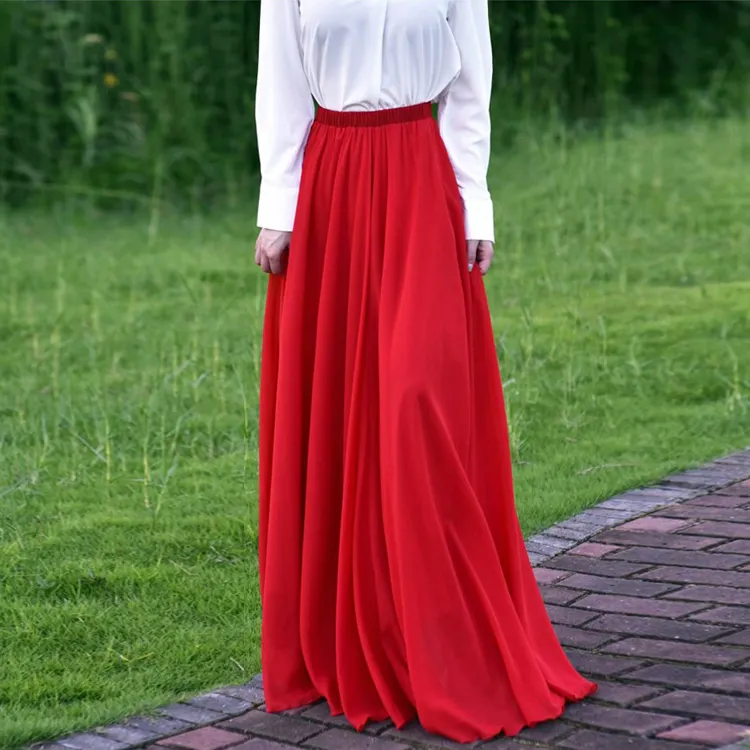 2020 New Arrival Fashion Boho Maxi skirt Custom Muslim Factory Candy Color Long High Waist Skirt For Woman Plus Size