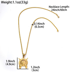 Pendentif Hip Hop pour Homme en Acier Inoxydable 316L Plaqué Or 18K, Tête de Lion Creuse Circulaire, Breloque Pistolet, Gravable sur Mesure, avec Cordon Torsadé Épais - Product Image 6