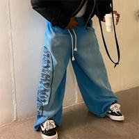 Pantalon de survêtement baggy droit à jambes larges avec lettres graphiques sérigraphiées personnalisées découpées et cousues avec cordon de serrage vintage délavé à l'acide
