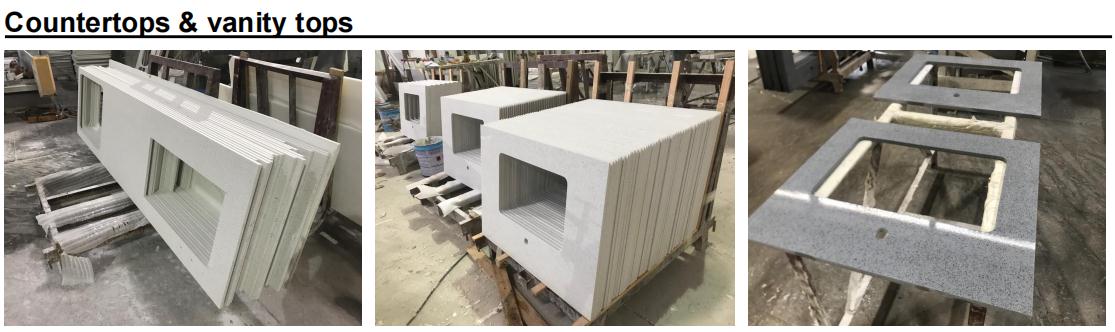 Polished waterproof artificial stone type kitchen countertop  quartz stone vanity tops