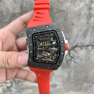 Reloj de Lujo para Hombre con Diseño de Carreras, Tourbillon Esqueleto, Caja Tonneau de Fibra de Carbono TPT, Reloj Mecánico Deportivo de Alta Calidad - Product Image 1
