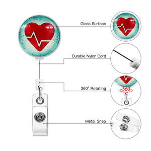 En stock : Porte-clés rétractable en verre cristal rond avec boucle à dégagement rapide et clip dorsal, pour stéthoscope et électrocardiogramme - Product Image 4