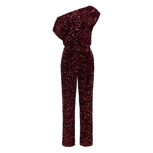 <span class=keywords><strong>Mono</strong></span> de fiesta de noche de lujo de moda <span class=keywords><strong>rojo</strong></span> <span class=keywords><strong>lentejuelas</strong></span> de un hombro personalizado de fabricante de alta calidad para mujer - Product Image 5