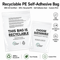 Sac auto-adhésif recyclé durable certifié GRS pour l'emballage de t-shirts, jeans, chaussures, prix direct usine