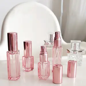 4ml 10ml 20ml 30ml Square Glass Rose Gold Perfume Spray Bottle Pink Cosmetic Toner Bottle