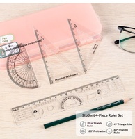 Ensemble de règles en plastique à quatre pièces pour les examens de l'école primaire, outils de dessin et de mesure, rapporteur, règle triangulaire 20 cm
