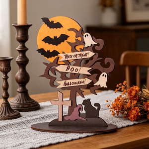 Decorazioni da Tavolo <span class=keywords><strong>in</strong></span> Legno per Halloween, Fantasmi, Pipistrelli e Gatti Neri, Insegne e Targhette Decorative per Feste <span class=keywords><strong>in</strong></span> Casa - Product Image 1
