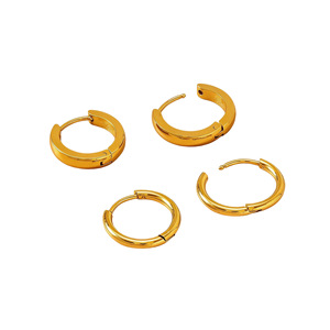Dos pares de aretes de aro lisos de acero inoxidable para mujer, exquisitos aretes redondos en oro y plata. - Product Image 5