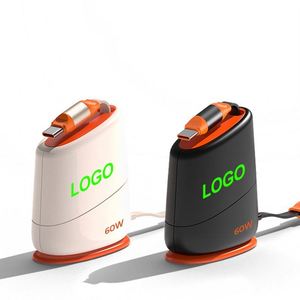 Cable de Carga Rápida USB Tipo C 2 en 1 Retráctil de 60 W con Logotipo Personalizado Impreso, Carcasa de Metal de Cobre Puro para Teléfono y Computadora - Product Image 1