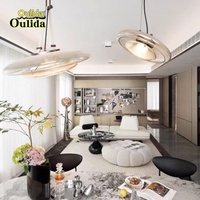 2024 Neue Edelstahl-Leder-Glas-LED-Pendelleuchte Luxuriöse Moderne Designer Einfache Beleuchtung Unregelmäßige Form Wohnzimmer