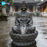Outdoor Large Hand-Carved Traditional Marble Buddha Statue with Custom Fountain for Garden & Temple Decoration