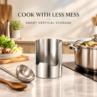 Support multifonctionnel en acier inoxydable 304 pour cuillères à soupe, couvercles de casseroles, organisateur de couverts intégré et support pour passoire de fondue