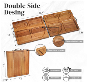 Hot Bán Side Acacia Gỗ Phục Vụ Khay Phục Vụ Đĩa Và Khay Charcuterie Bảng Với Cổ Điển Kim Loại Xử Lý Cho Nhà Bếp - Product Image 2