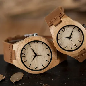 BOBO VOGEL Paar Armbanduhr Bambus Uhr Holz Nach Lederband für Paare