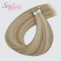 Extensions de cheveux vierges slaves doublement étirées de qualité supérieure, tissage Genius, blond platine avec mèches balayage, cheveux à trame plate sans couture