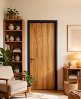 Porte pré-montée en bois avec placage en frêne blanc, design moderne pour intérieur