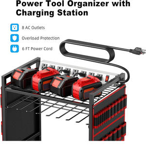Chariot d'organisation d'outils électriques portable multifonctionnel et robuste, station de charge, rangement pour batteries, multiprise à 8 prises, étagère de rangement - Product Image 4