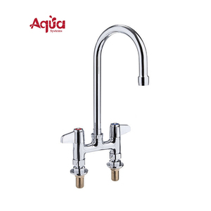 Robinet de cuisine industriel de haute qualité à double poignée, en laiton chromé, à montage sur plan, avec bec large pour lavabo, fonction eau chaude/froide - Product Image 1