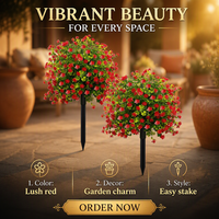 Ensemble de 2 arbres artificiels en buis résistant aux UV avec fleurs rouges pour la décoration extérieure du jardin et du balcon