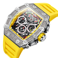 Onola 6827D chronographe automatique squelette mécanique montre-bracelet Bling Hip Hop glacé diamant montres hommes poignet