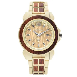 Promotional Men stainless steel with wooden wristwatches with Butterfly buckle 3ATM Water resistant men casual watch