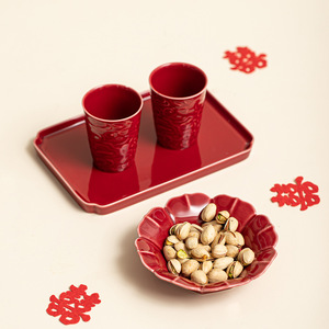 Ceramic Fruit Platter Porcelain Red Chinese New Year Wedding <b>Table</b> Decoration Simple Style - Product Image 1