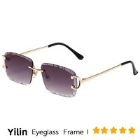 Lunettes de soleil métalliques unisexes rouges légères à bords coupés sans monture, à bords inversés, protection UV400, style urbain européen et américain 2026