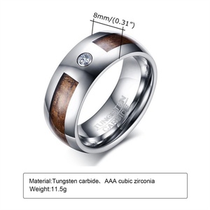 Bagues en bois massif avec incrustation de zircon, étanches, à bords biseautés, pour cadeau d'anniversaire, vente en gros - Product Image 2
