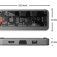 D2167 Transparent 10 en 1 Type c Usbc Usb C/usb 3.0 Hub avec rj45 + carte TF Sd + charge PD100w