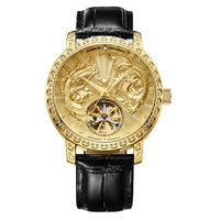 Reloj Mecánico de Esqueleto para Hombre con Logotipo Personalizado OEM ODM, Caja de Acero Inoxidable Dorado, Correa de Cuero Genuino, Reloj de Pulsera Automático