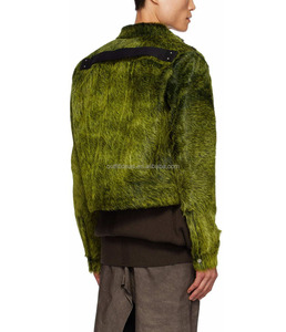 Collar extendido de cuero de vaca de lujo Original pelo en cuero Unisex mujeres hombres chaqueta recortada <span class=keywords><strong>verde</strong></span> llamativo chaquetas de cuero para hombres - Product Image 4