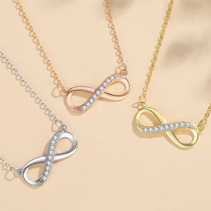 Argento sterling 925 moda 8-line ciondolo di diamanti con clavicola catena signore collana gioielli amore infinito per lei - Product Image 2