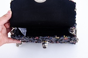 <strong>Sparkling</strong> Multicolor Sequin Shoulder <strong>Bag</strong> - Deep Blue Party Purse with Metal Lock Clasp &amp; Chain Strap, Glamorous Evening Clutch - Product Image 4