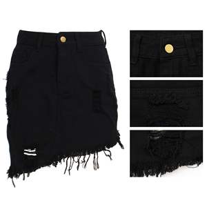 Mini jupe en <span class=keywords><strong>jean</strong></span> déchiré pour femmes, 1 pièce, taille haute, irrégulière, courte, en Denim, jupe Sexy, vente en gros - Product Image 6