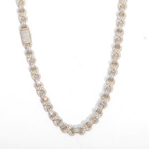 Collar de Moissanita Premium Personalizado con Eslabones Infinitos, Plata 925, Estilo Hip Hop Iced Out, Cadena Alternada de Baguette, VVS, Pasa el Test de Diamantes - Product Image 5