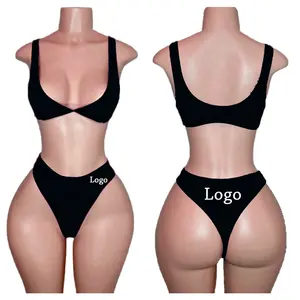 Wholesale Soft Wirefree Bra Set 2022 High Quality Sexy Milk Cotton Thong And Bra Sets Custom Logo Bra Underwear Set