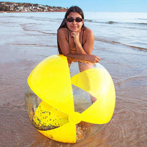 Boule de plage gonflable à paillettes, 1 pièce, Transparent, jaune, Jumbo Transparent - Product Image 1
