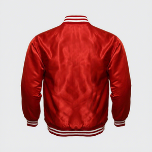 Veste universitaire rouge pour homme avec bordure blanche, col rabattu, fermeture à boutons, coupe classique, style décontracté d'automne - Product Image 2