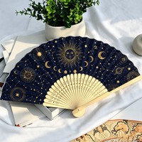 Éventail pliant personnalisé en bambou sculpté, motif céleste, en papier ou en tissu, accessoire pour mariage ou fête