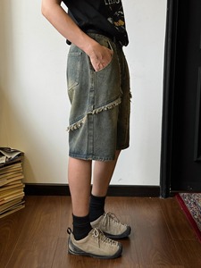 Pantalones Cortos de Mezclilla para <span class=keywords><strong>Hombre</strong></span>, Diseño Retro, Lavado, Estilo Urbano, OEM ODM - Product Image 4