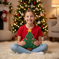Peluche Arbre de Noël en Velours Côtelé Ultra Doux avec Étoile Brodé et Boules pour Cadeau de Fêtes