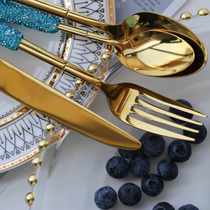 Juego de Cubiertos de Acero Inoxidable Jin Hui 304 con Incrustaciones de Diamantes Azules, Cuchillo, Tenedor y Cuchara con Acabado Espejo para Uso Doméstico - Product Image 4