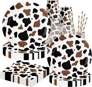 Modern 9 Inch Brown Cow Print Paper <b>Plates</b> Factory Direct Hot Selling Barnyard Birthday Farm Animal Party Supplies for Baby - Product Image 4
