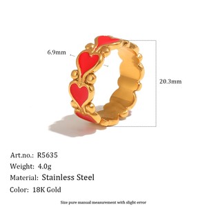 แหวนเคลือบทองสแตนเลสสตีลรูปหัวใจเคลือบสี ดีไซน์น่ารัก แฟชั่นเครื่องประดับ - Product Image 2