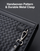 Tas Selempang Pria Motif Anyaman dengan Resleting & Tali Pergelangan Tangan, Tas Tangan Bisnis Mewah untuk Pria, Logo Kustom OEM