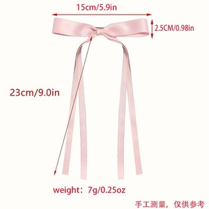 Jiamu Aksesori pita rambut Satin warna polos, aksesori jepit rambut pita panjang manis untuk wanita anak perempuan - Product Image 5